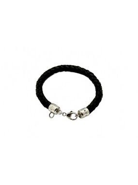 Thomas Sabo Sterling Silver & Black Braided Leather Bracelet 19 cm -Charm Holder